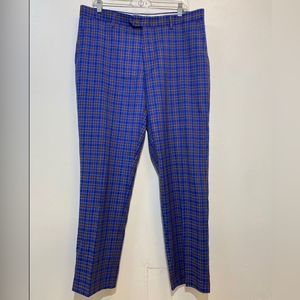 Kent & Park Golf Mens Blue Plaid Flat Front‎ Straight Leg Pants Sz. 36x28.5